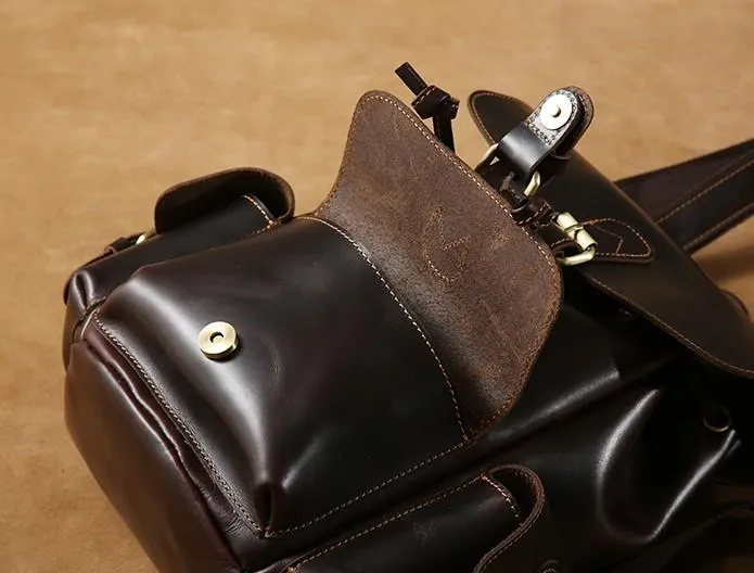 Handmade Coffee Leather Mens Backpacks Large Travel Backpack Hiking Backpack for Men