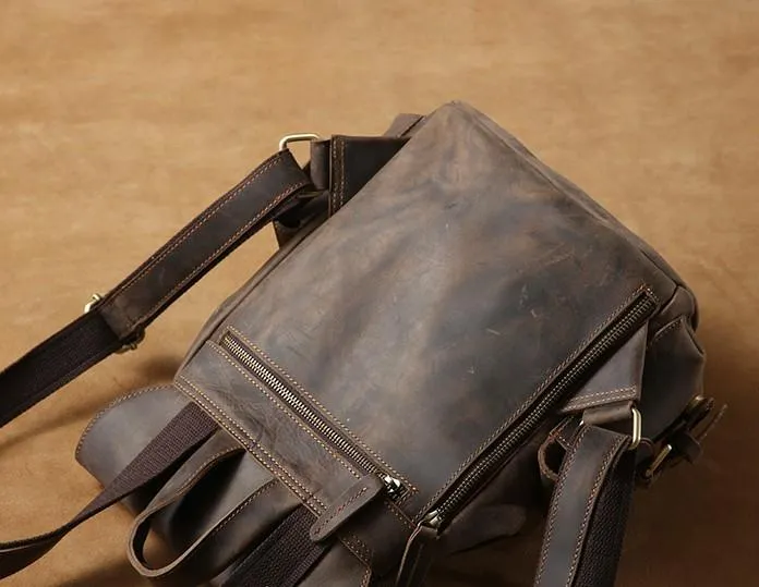Handmade Coffee Leather Mens Backpacks Large Travel Backpack Hiking Backpack for Men