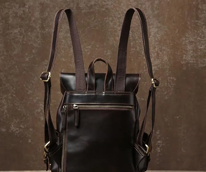 Handmade Coffee Leather Mens Backpacks Large Travel Backpack Hiking Backpack for Men