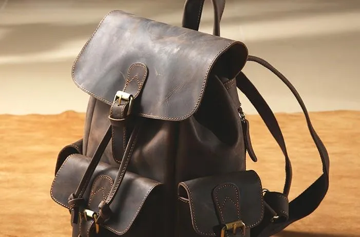 Handmade Coffee Leather Mens Backpacks Large Travel Backpack Hiking Backpack for Men