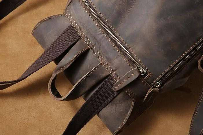 Handmade Coffee Leather Mens Backpacks Large Travel Backpack Hiking Backpack for Men