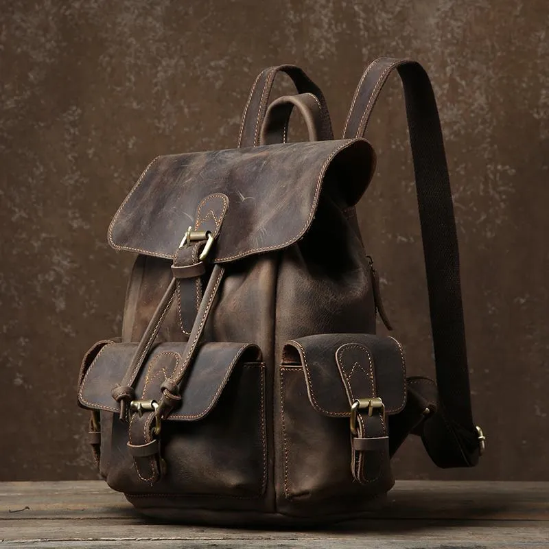 Handmade Coffee Leather Mens Backpacks Large Travel Backpack Hiking Backpack for Men