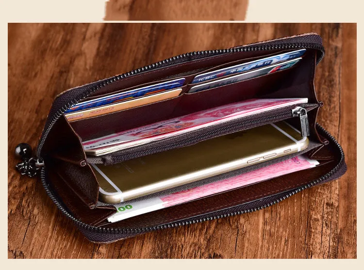 Handmade Floral Coffee Leather Wristlet Wallet Crocodile Pattern Womens Zip Around Wallets Flowers Ladies Zipper Clutch Wallet for Women