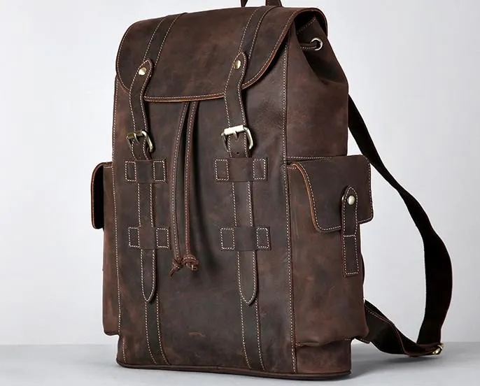 Handmade Genuine Leather Brown Mens Cool Backpack Large Travel Bag Hiking Bag for Men