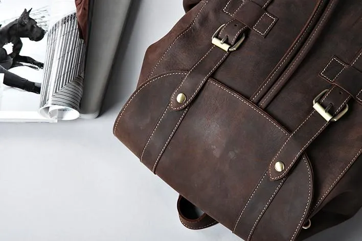 Handmade Genuine Leather Brown Mens Cool Backpack Large Travel Bag Hiking Bag for Men
