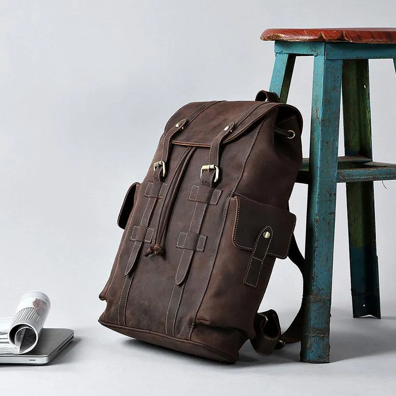 Handmade Genuine Leather Brown Mens Cool Backpack Large Travel Bag Hiking Bag for Men