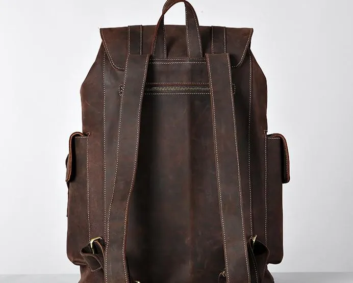 Handmade Genuine Leather Brown Mens Cool Backpack Large Travel Bag Hiking Bag for Men