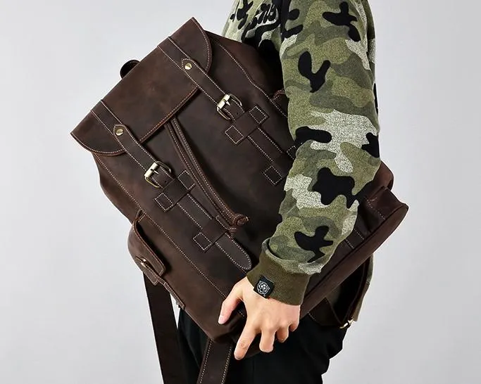 Handmade Genuine Leather Brown Mens Cool Backpack Large Travel Bag Hiking Bag for Men