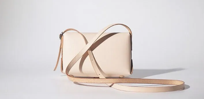 Handmade Leather Beige Womens Small Cute Shoulder Purse Crossbody Bag for Women