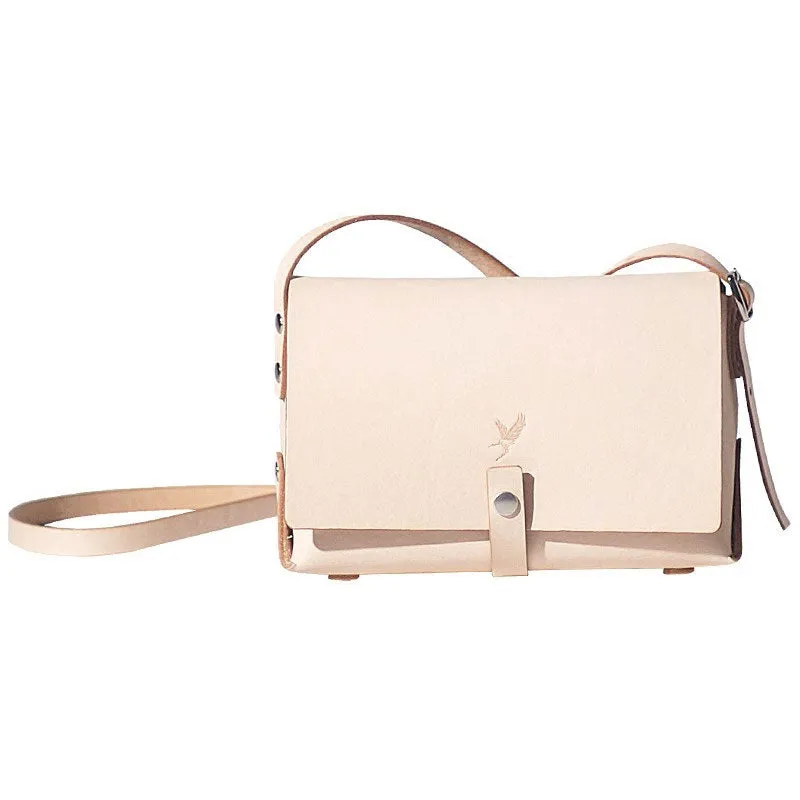 Handmade Leather Beige Womens Small Cute Shoulder Purse Crossbody Bag for Women
