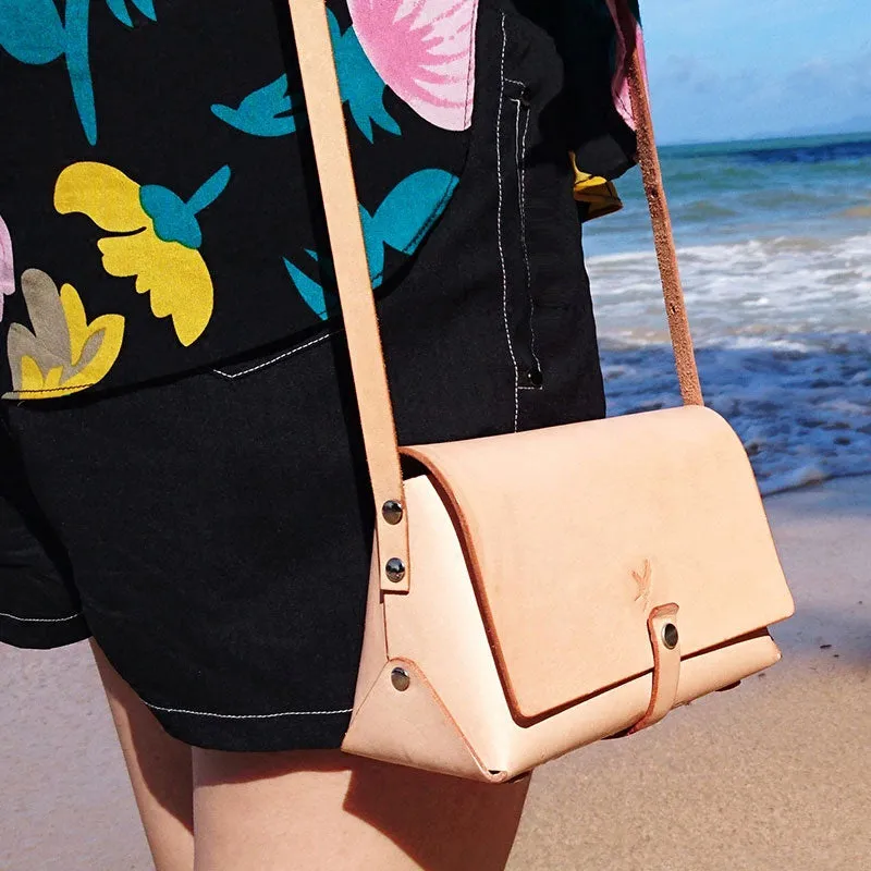 Handmade Leather Beige Womens Small Cute Shoulder Purse Crossbody Bag for Women