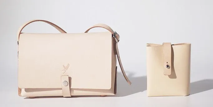 Handmade Leather Beige Womens Small Cute Shoulder Purse Crossbody Bag for Women
