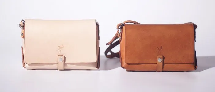 Handmade Leather Beige Womens Small Cute Shoulder Purse Crossbody Bag for Women