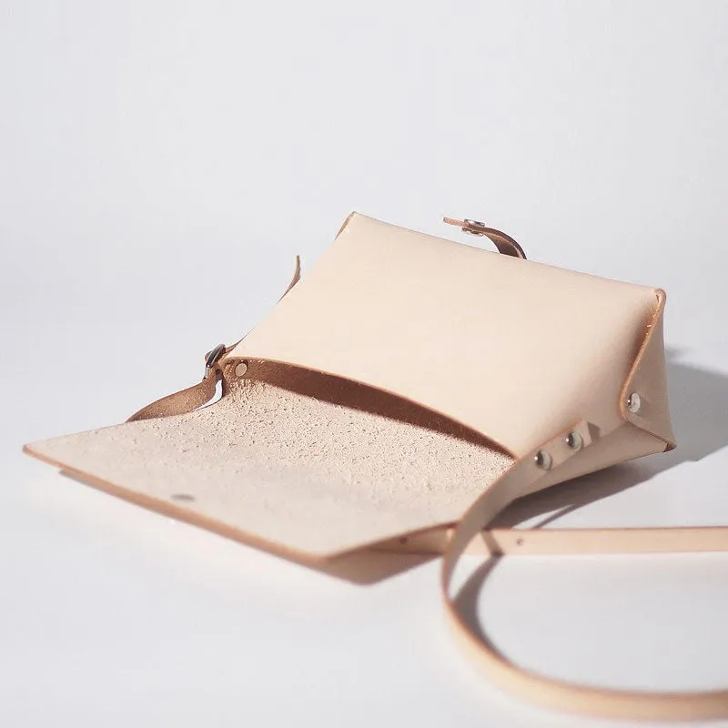 Handmade Leather Beige Womens Small Cute Shoulder Purse Crossbody Bag for Women