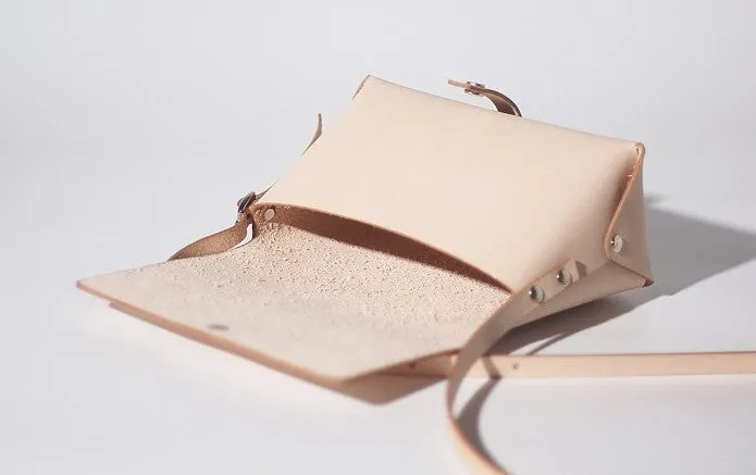 Handmade Leather Beige Womens Small Cute Shoulder Purse Crossbody Bag for Women