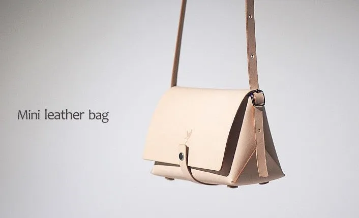 Handmade Leather Beige Womens Small Cute Shoulder Purse Crossbody Bag for Women