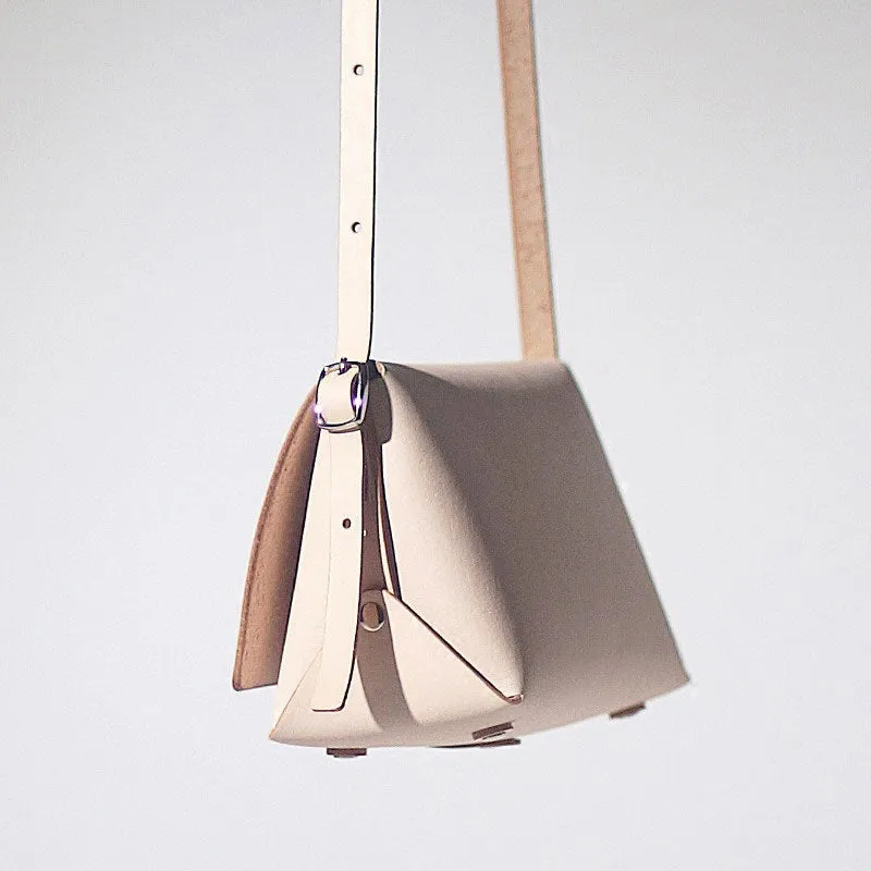 Handmade Leather Beige Womens Small Cute Shoulder Purse Crossbody Bag for Women