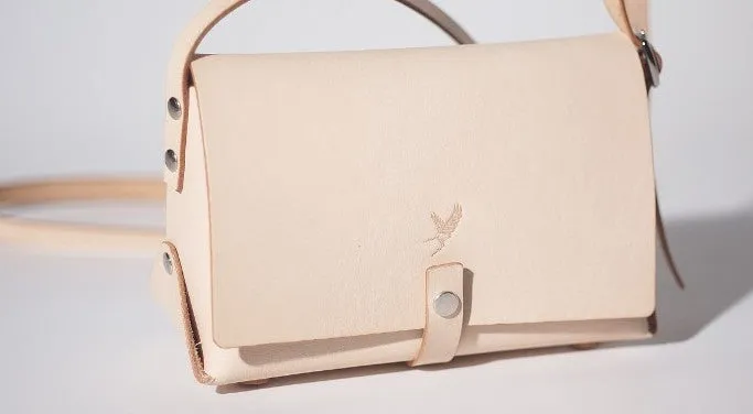 Handmade Leather Beige Womens Small Cute Shoulder Purse Crossbody Bag for Women