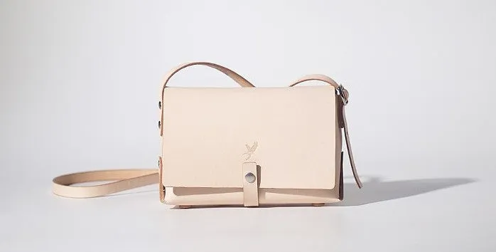 Handmade Leather Beige Womens Small Cute Shoulder Purse Crossbody Bag for Women