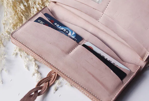 Handmade leather braided personalized custom clutch purse long wallet purse clutch women