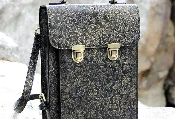 Handmade Leather cute black backpack bag shoulder bag handbag women leather purse