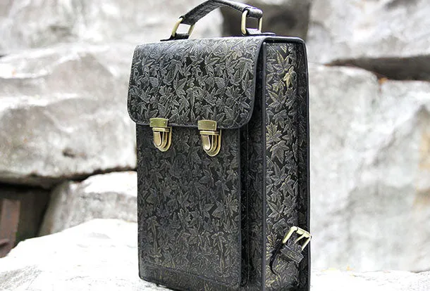 Handmade Leather cute black backpack bag shoulder bag handbag women leather purse