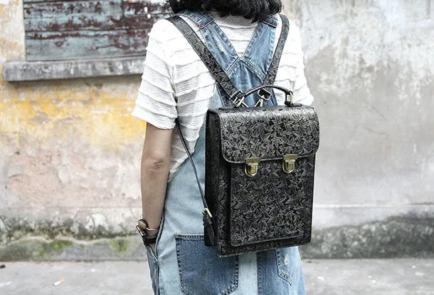 Handmade Leather cute black backpack bag shoulder bag handbag women leather purse