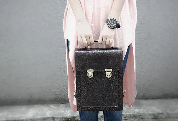 Handmade Leather cute black backpack bag shoulder bag handbag women leather purse