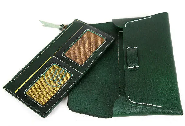 Handmade leather detachable clutch purse long wallet purse clutch women