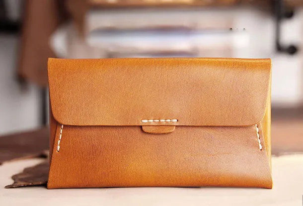 Handmade leather detachable clutch purse long wallet purse clutch women