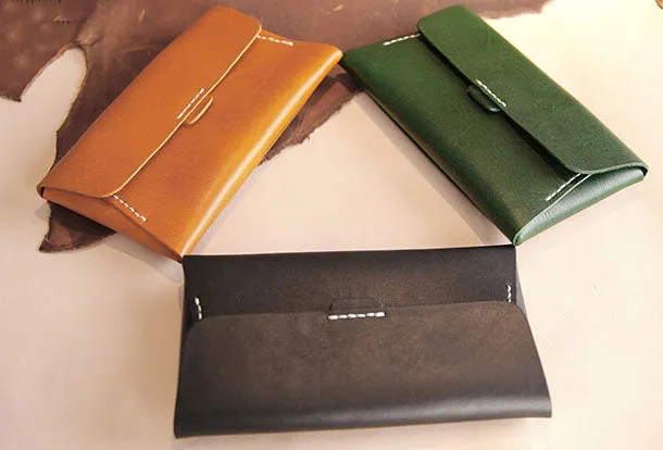 Handmade leather detachable clutch purse long wallet purse clutch women