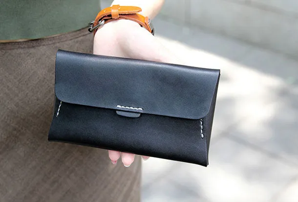 Handmade leather detachable clutch purse long wallet purse clutch women