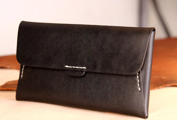 Handmade leather detachable clutch purse long wallet purse clutch women