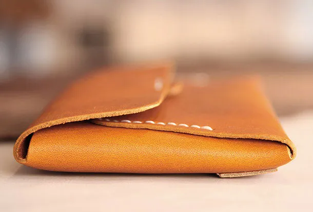 Handmade leather detachable clutch purse long wallet purse clutch women