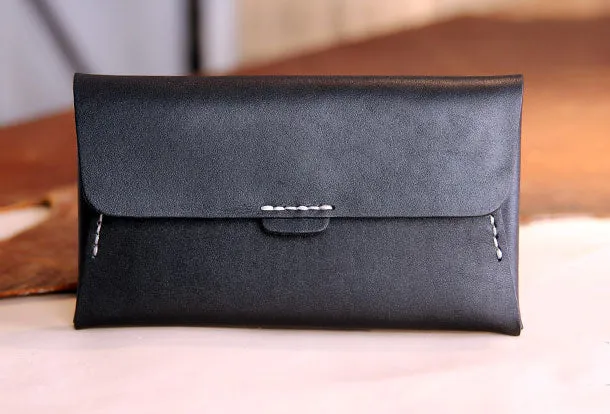 Handmade leather detachable clutch purse long wallet purse clutch women