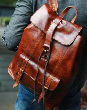Handmade Leather Mens Backpacks Travel Backpacks Laptop Backpack for men