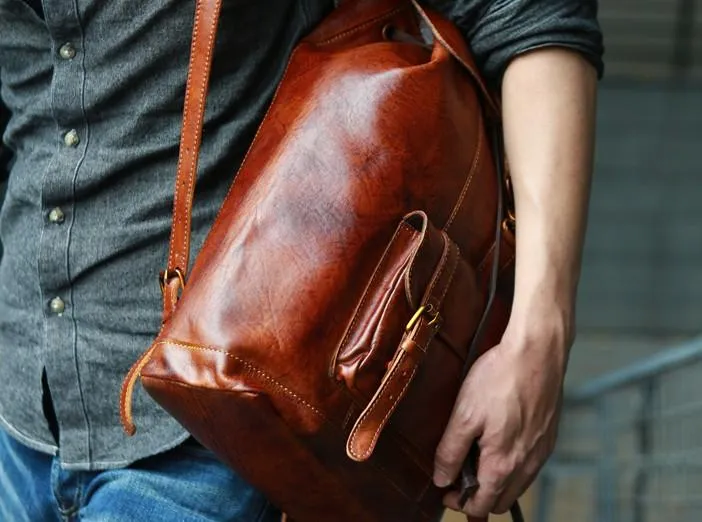 Handmade Leather Mens Backpacks Travel Backpacks Laptop Backpack for men