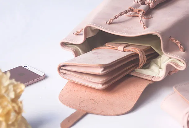 Handmade leather purse backpack beige bag shoulder bag satchel bag purse women