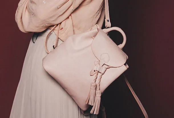 Handmade leather purse backpack beige bag shoulder bag satchel bag purse women