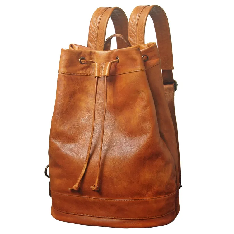 Handmade Leather satchel bag backpack women bag men shoulder bag brown