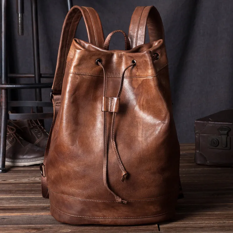 Handmade Leather satchel bag backpack women bag men shoulder bag brown