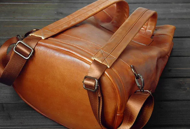 Handmade Leather satchel bag backpack women bag men shoulder bag brown