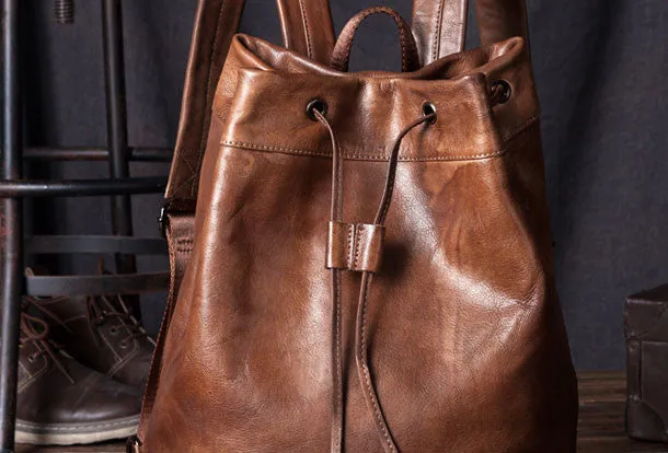 Handmade Leather satchel bag backpack women bag men shoulder bag brown