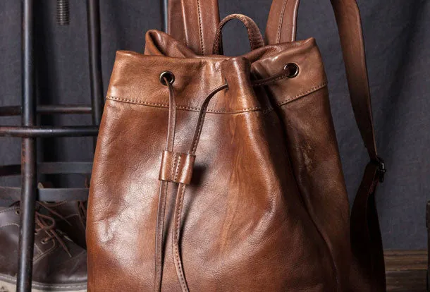 Handmade Leather satchel bag backpack women bag men shoulder bag brown
