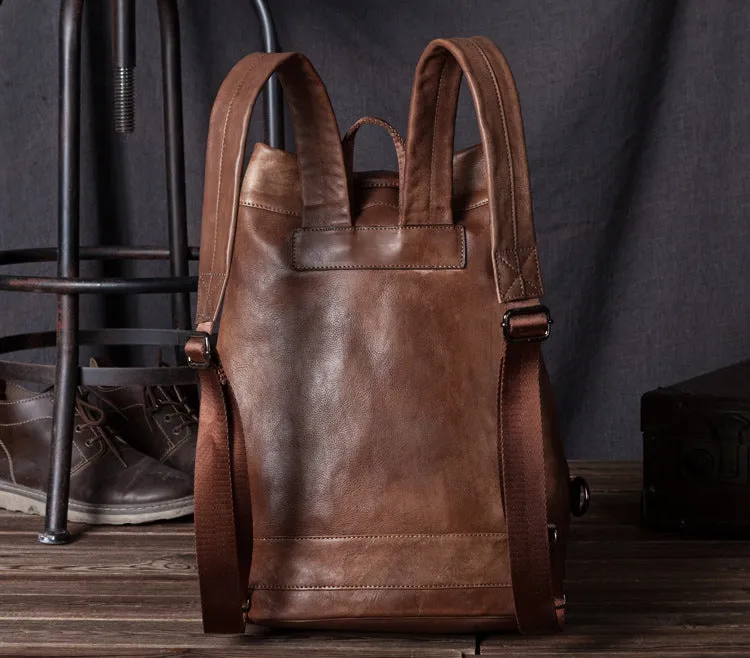 Handmade Leather satchel bag backpack women bag men shoulder bag brown