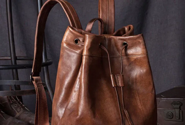 Handmade Leather satchel bag backpack women bag men shoulder bag brown