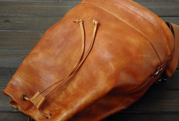 Handmade Leather satchel bag backpack women bag men shoulder bag brown