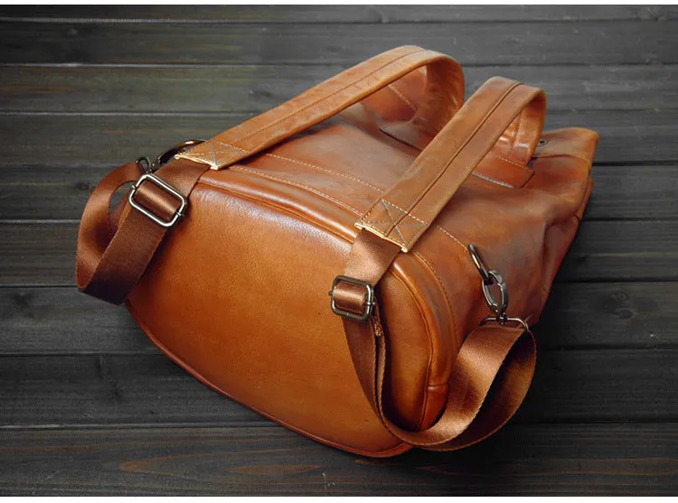 Handmade Leather satchel bag backpack women bag men shoulder bag brown