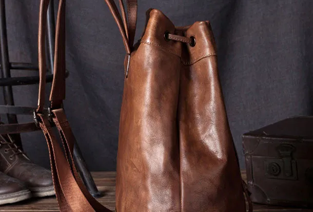 Handmade Leather satchel bag backpack women bag men shoulder bag brown