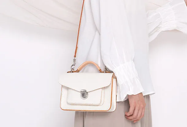 Handmade Leather Women messenger stachel bag purse shoulder bag small white phone crossbody bag
